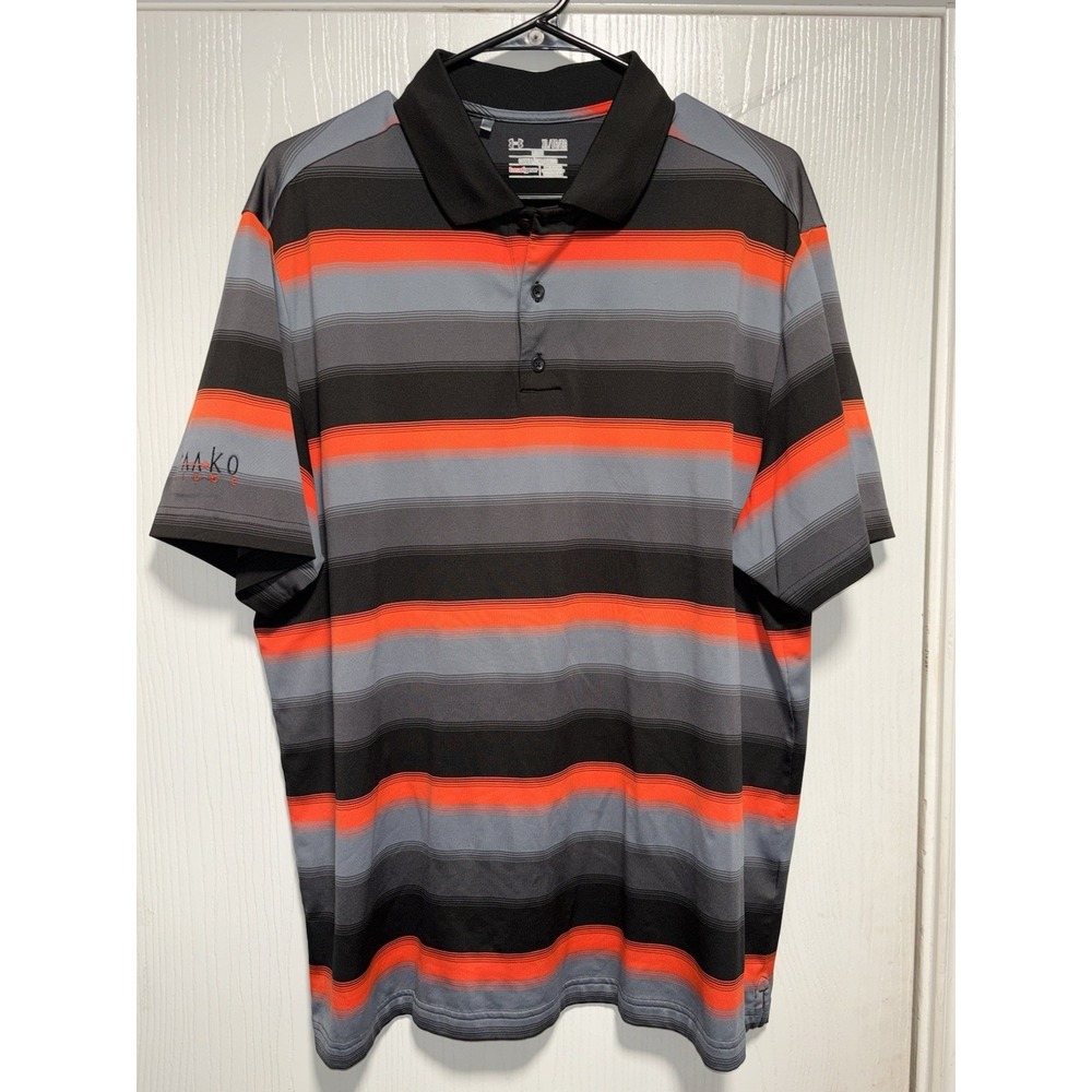 Under Armour Shirt Mens XL‎ Orange Striped Polo Golf Casual Performance Loose